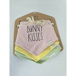 Rae Dunn  Baby Bib Set Bunny Kisses NEW set of 3 Bandana Bibs pink Spring